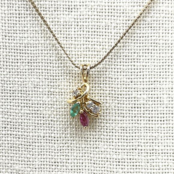 Merlite Gold Tone Necklace Bouquet of Flowers Gemstone Pendant Rope Chain - Picture 1 of 9